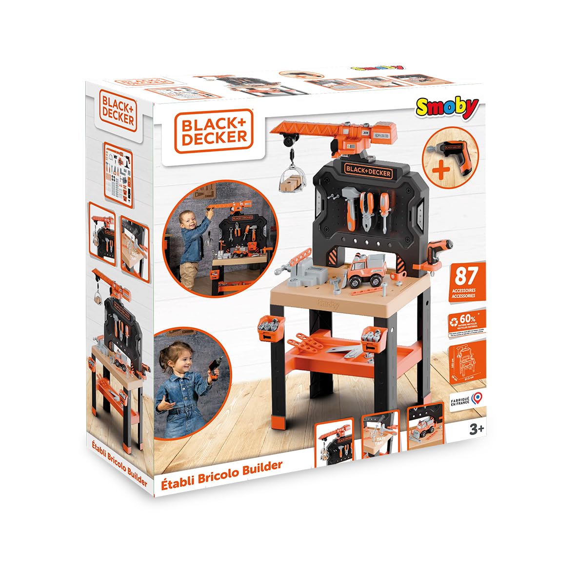 Smoby - Black+Decker - Etabli Bricolo Builder - 87 Accessoires - Matière Recyclée - A Partir de 3 Ans - Fabrication Française