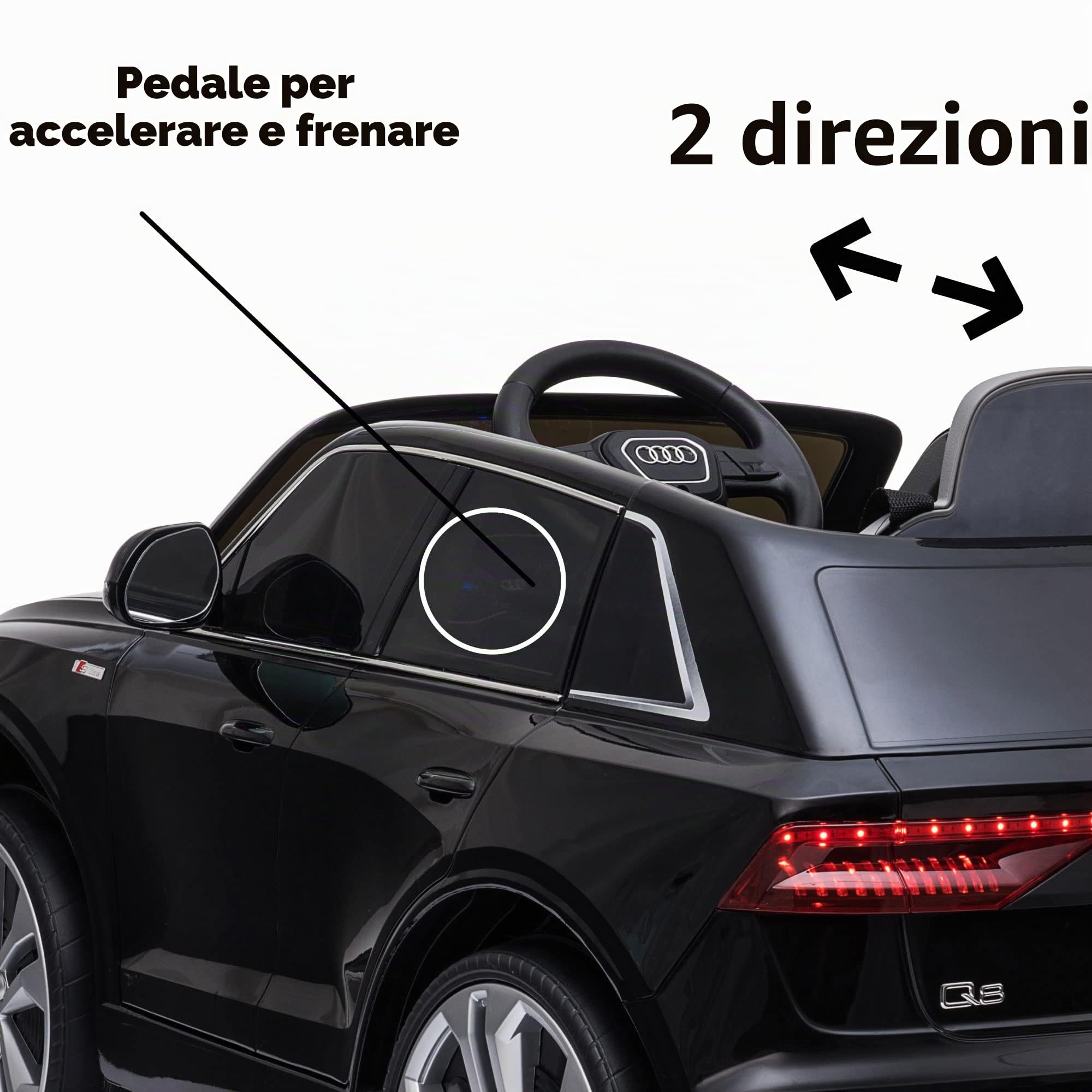 FEBER Auto elettrica per Bambini dai 3 Anni Q8 Black 12V R/C, radiocomandata, con fari con Luce, 3 velocità, acceleratore e Freno Elettrico, Famosa (800013444)