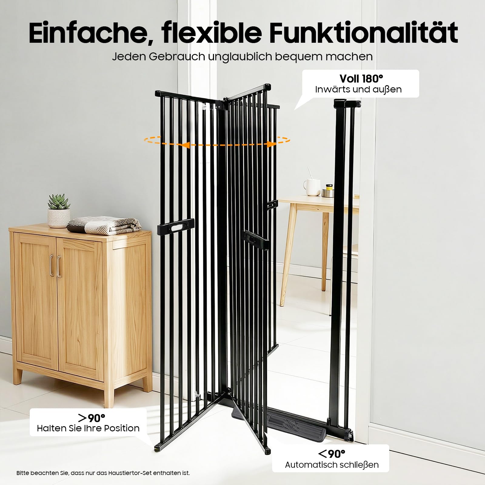 Barrera de seguridad para escaleras, sin agujeros, 150 cm, para niños, para perros, con cierre automático, ajustable, 76-85 cm, color negro