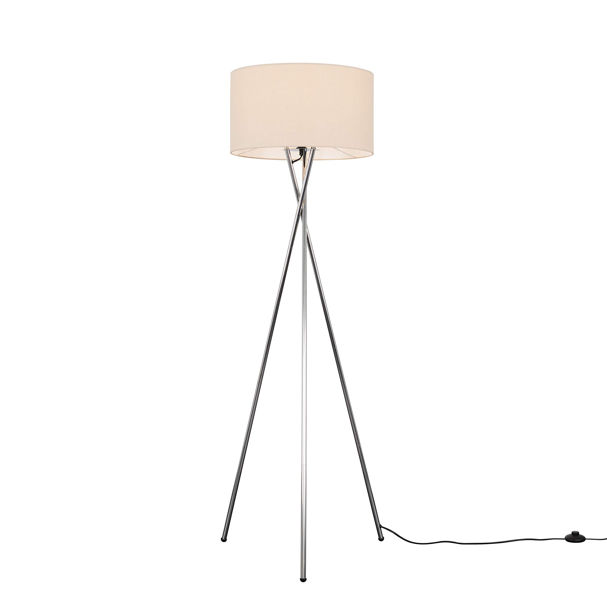 MiniSun | Modern Polished Chrome Metal Tripod Floor Lamp with a Cream Shade | Home Décor, Bedside & Desk Lamp