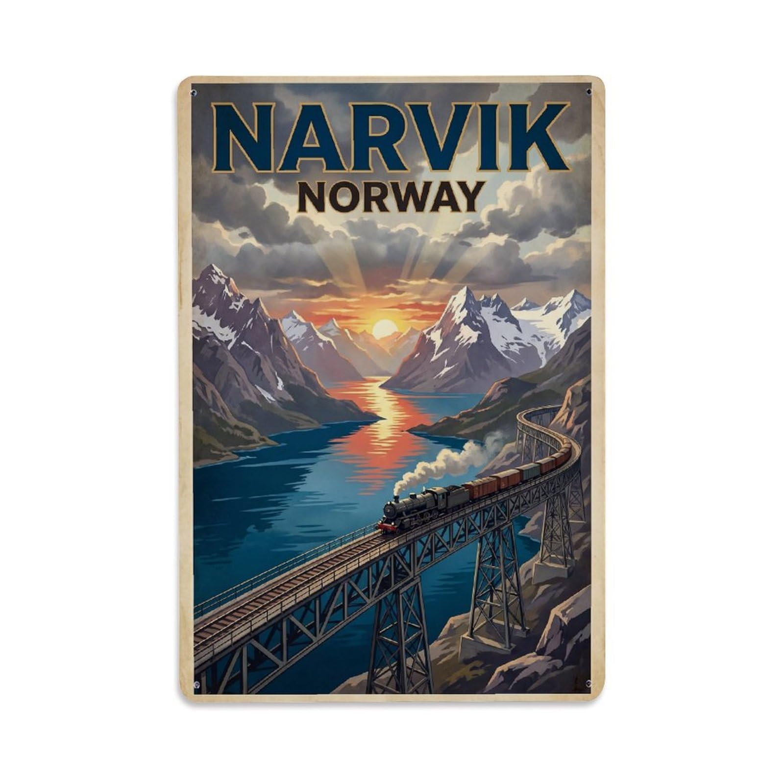 Norway Narvik Travel Retro Metal Tin Sign Plaque Wall Decor for Cafe, Club Bar, Office, Garden Metal Poster 8x12Inch