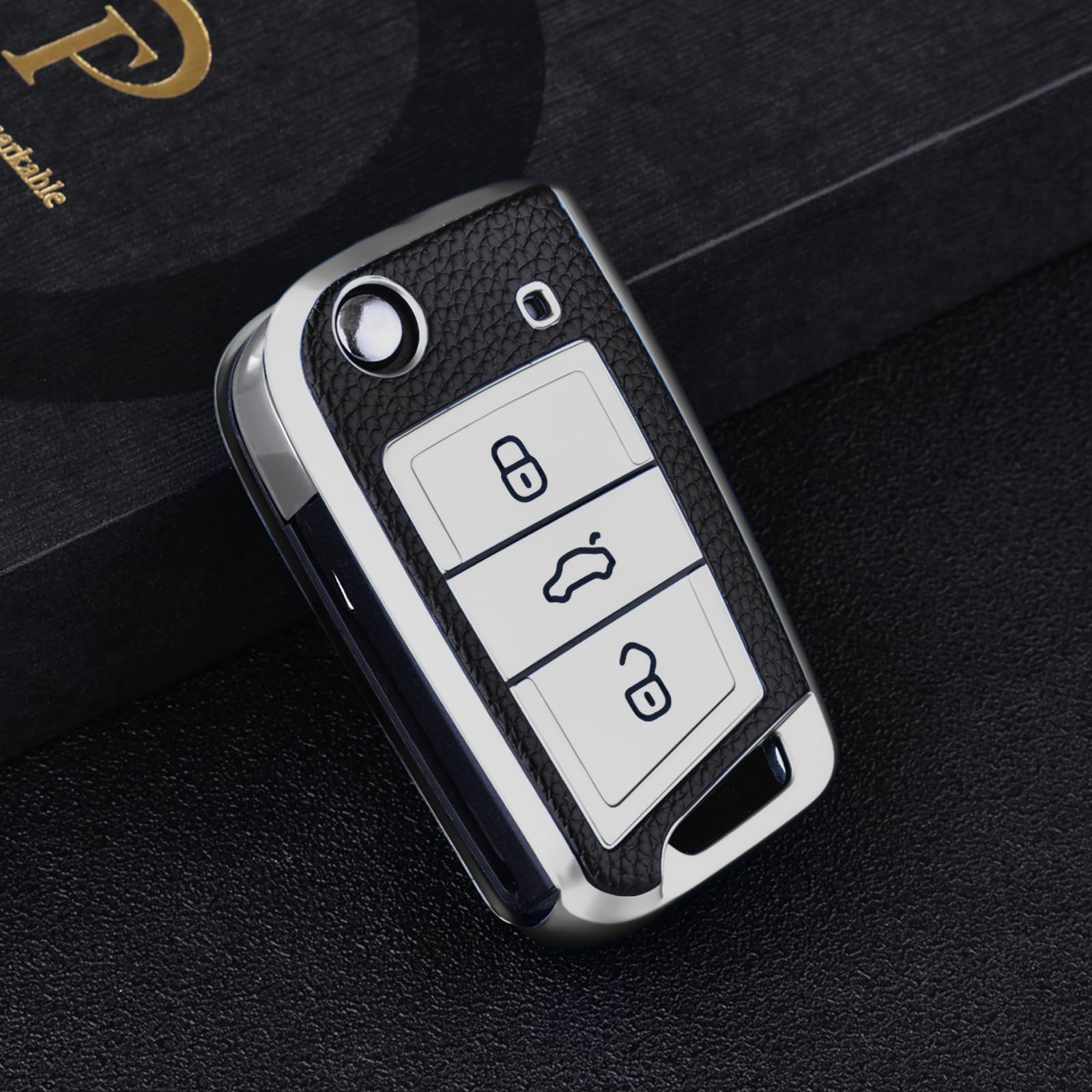 OATSBASF Car Key Case For VW, Key Case Compatible with VW Golf 7 MK7，Silicone Key Case, Key Box Cover for VW Polo, Skoda, Tiguan, 3 Buttons — view 3