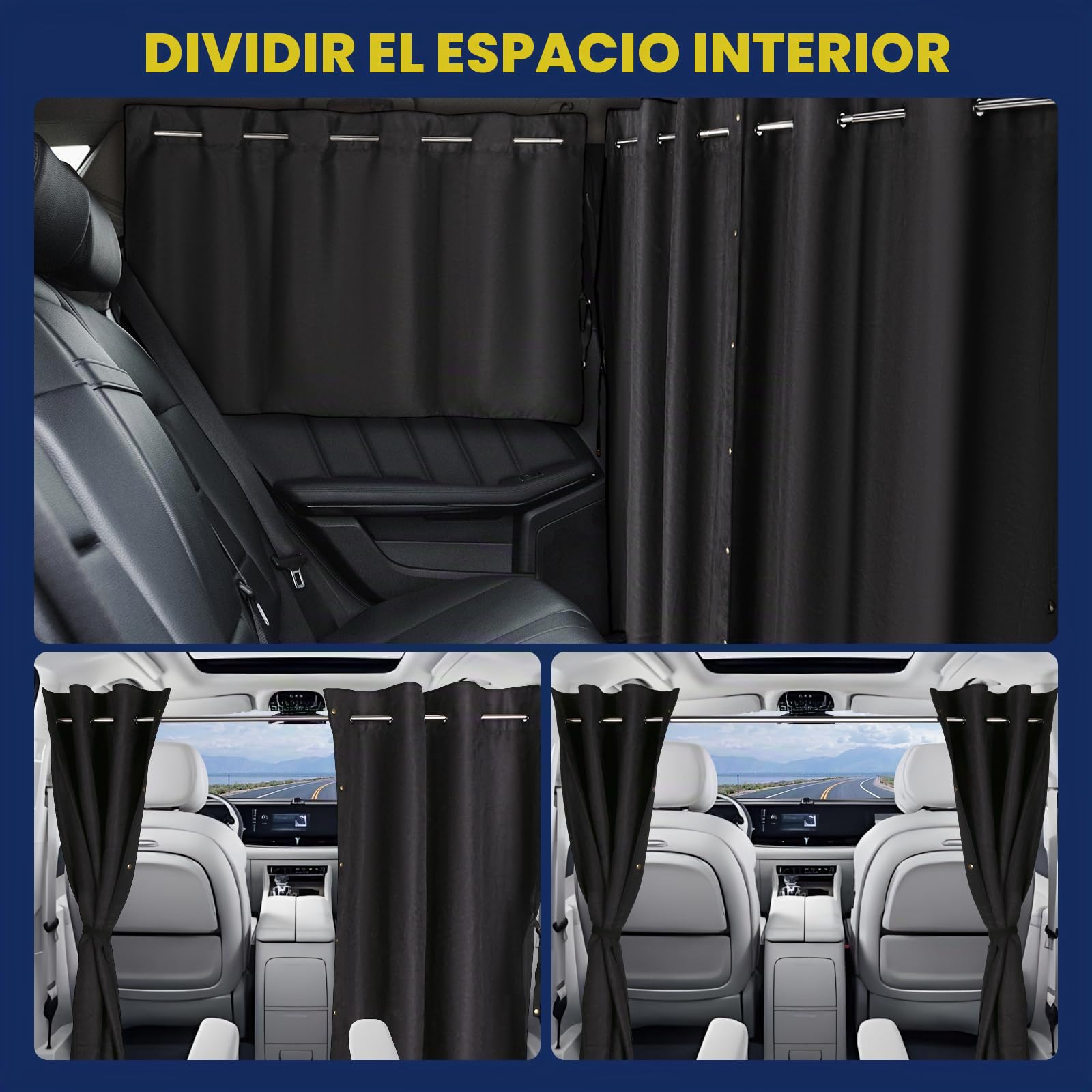 ZATOOTO 180 * 126 cm Cortinas Divisorias, Privacidad Parasols para Camper | 3 Piezas, Ante Sintético, Instalación Con Barra, Botón Magnético, Cortina Divisoria Desmontable, Oscurecimiento