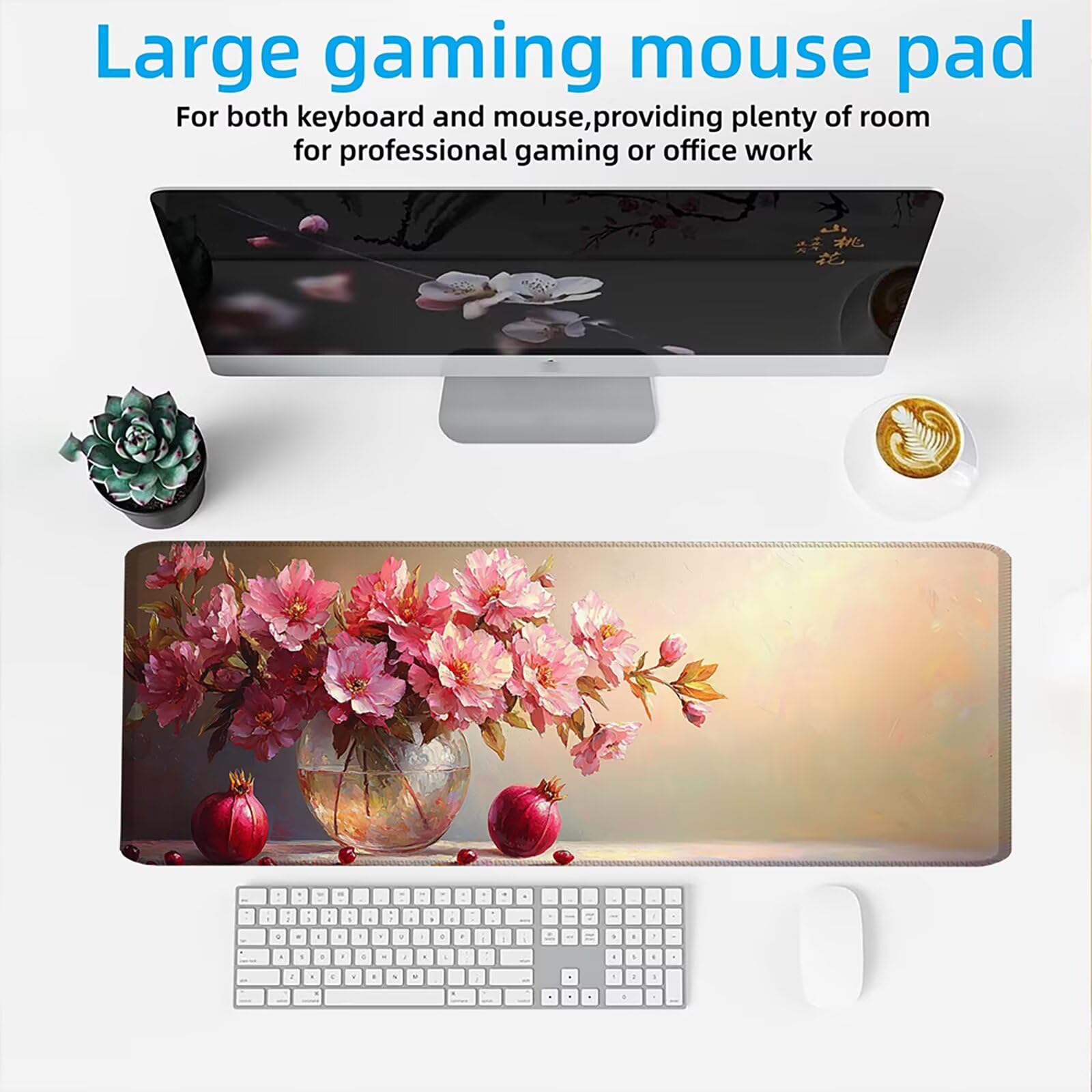 Tappetino Mouse XXL 1200x600x3mm Mouse Pad Gaming, Fiori In Vaso, Mousepad Base Antiscivolo, Esteso Accessori Scrivania Tracciamento Ad Alta Precisione tappetino per Computer e Ufficio, PC, C0P-692