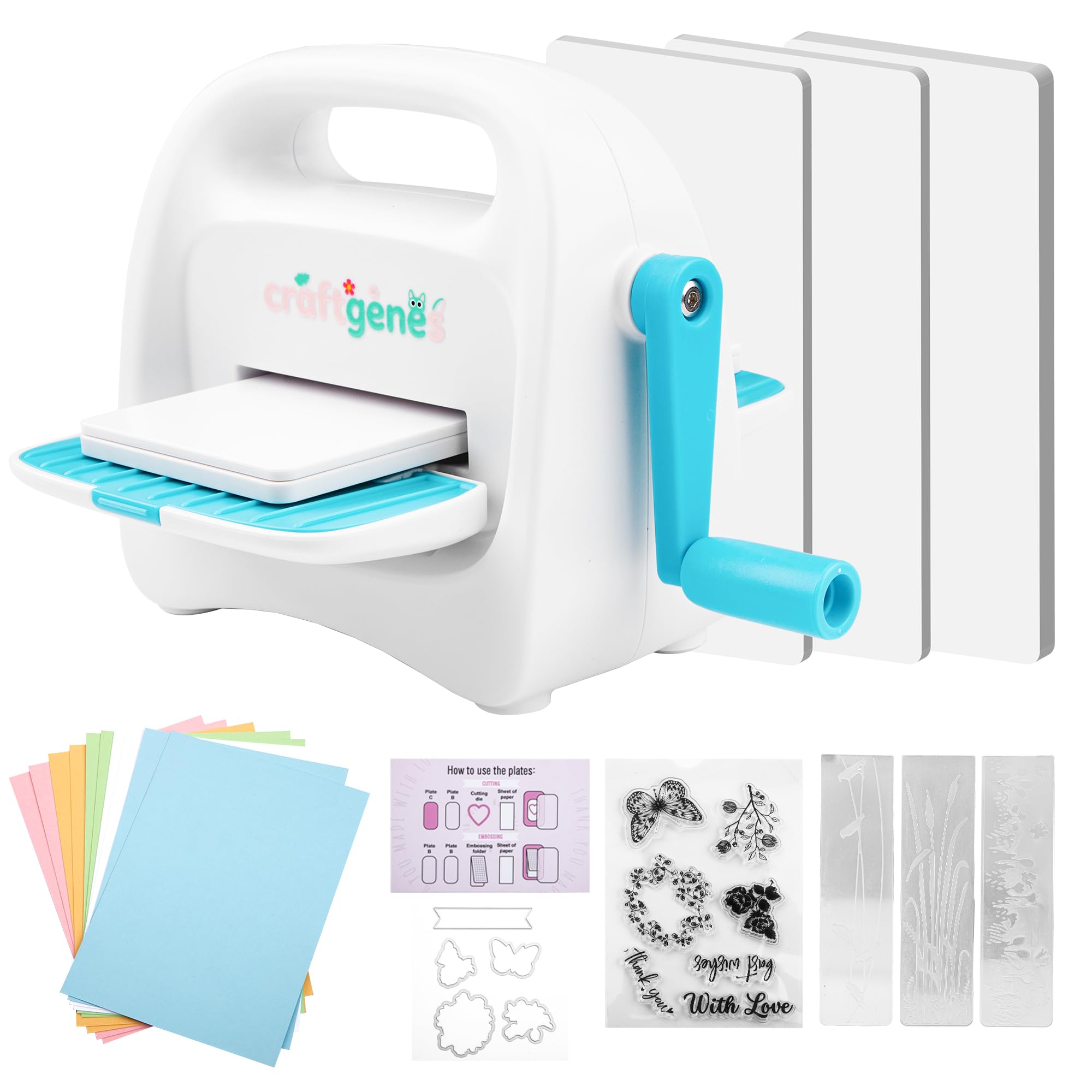 CraftGenes Mini Macchina per Taglio e Goffratura con Kit di Avvio, Apertura di Alimentazione da 8,5 cm (3,3 pollici) per Carta da 7,6 cm, Include 24 Accessori per Artigianato Fai da Te, Creazione di