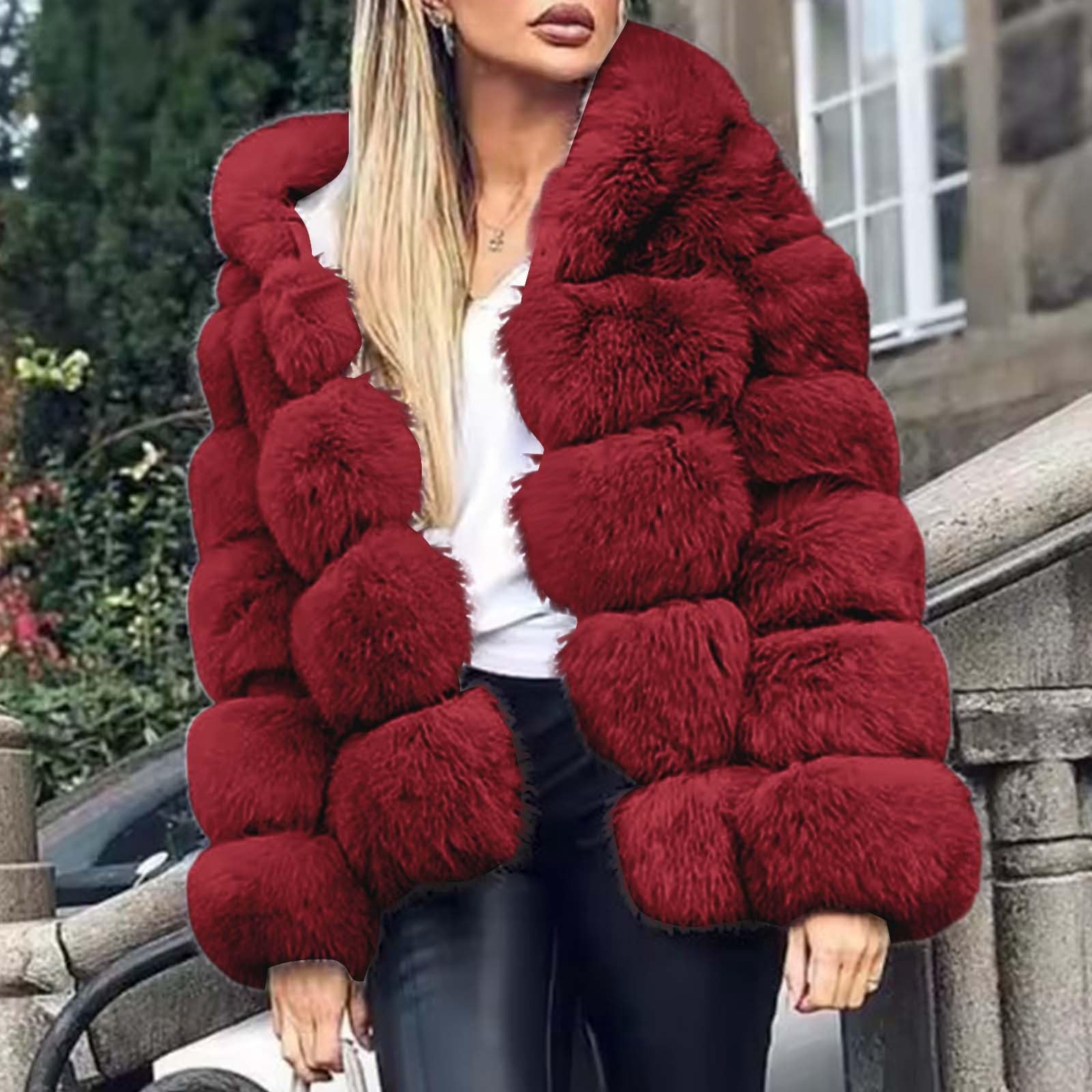 Chaqueta de Mujer Sólida y Moderna con Capucha y Detalles de Imitación para Abrigo Cálido