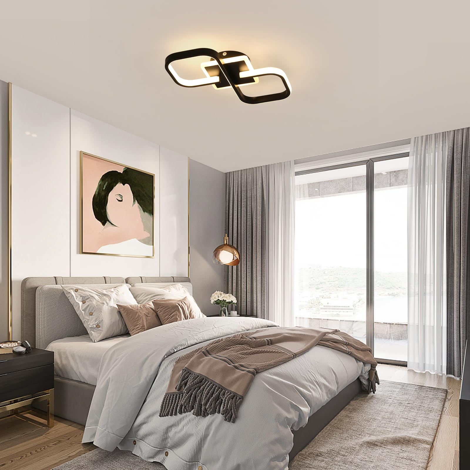Lámpara de Techo LED Negro Regulable con Mando 3000K-6500K, 40.5CM | 40W 4500LM Plafon LED Techo Cuadrado con Mando 3000K-6500K, Luz de Techo Acrílico para Salon Dormitorio Comedor