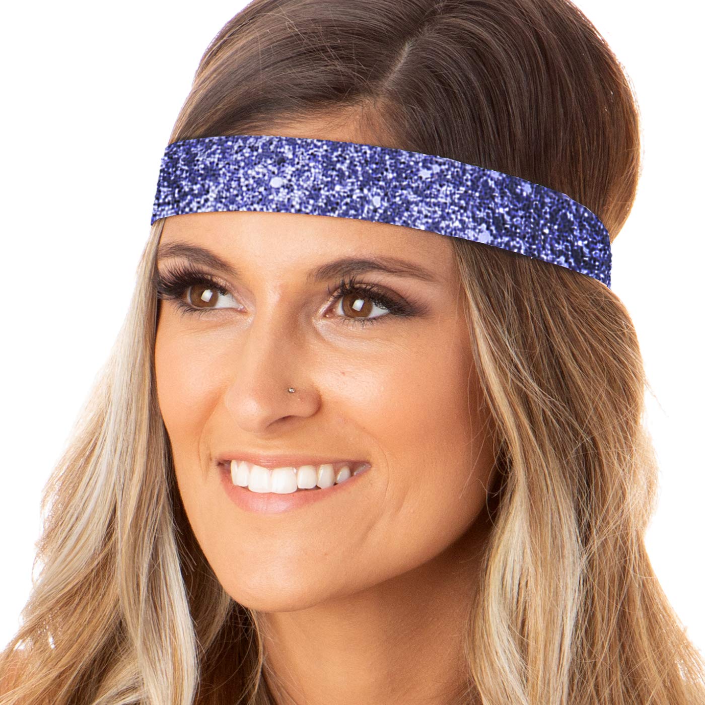 Hipsy Adjustable Non Slip Wide Bling Glitter Headbands for Women Girls & Teens 4-Pack (Teal/Hot Pink/Silver/Purple 4pk)