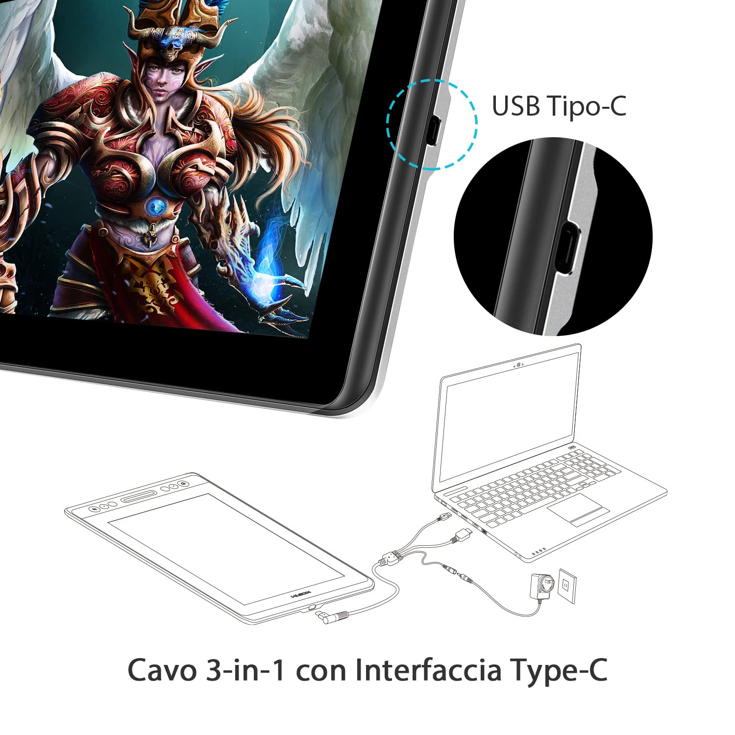HUION Kamvas Pro 13 Tavoletta Grafica con Schermo Antiriflesso da 13,3 Pollici, Penna Senza Batteria (Inclinazione ±60 °), con Supporto Regolabile, per Apprendimento e Lavoro a Distanza