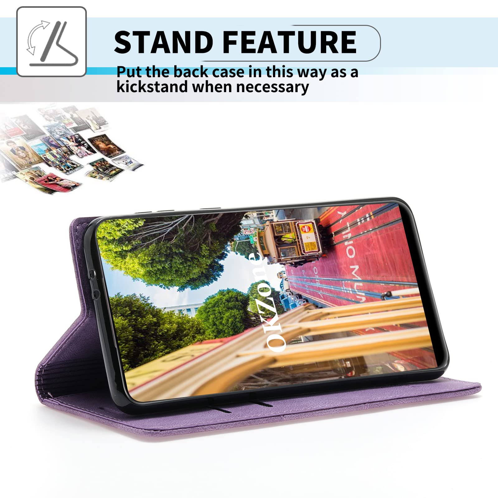 Cover In Pelle Per Oppo A94 5G / Reno 5Z 5G, Portafoglio Con Slot Carte E Cavalletto, Chiusura Magnetica, Verde - 2