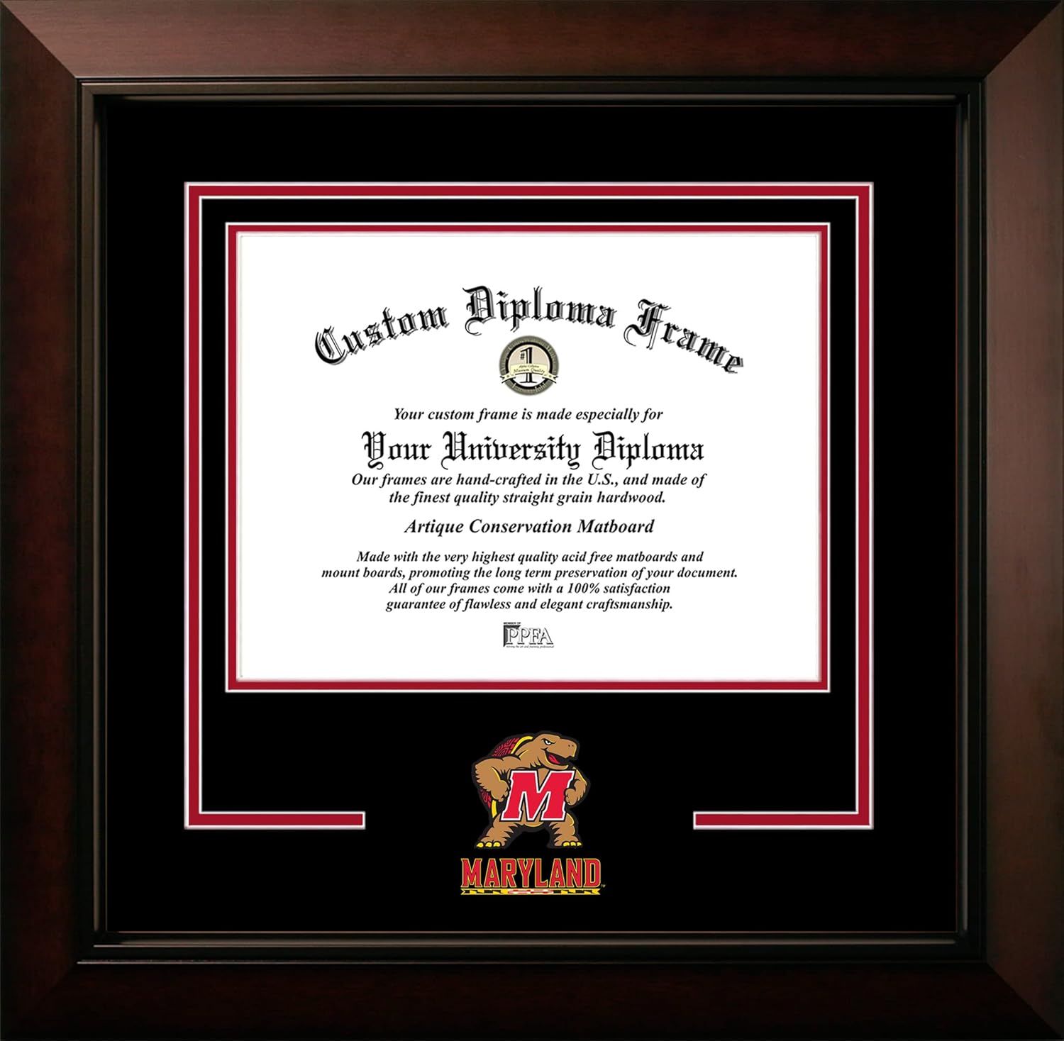 Campus Images University of Maryland Terrapins 17w x 13h Legacy Black Cherry Spirit Logo Diploma Frame