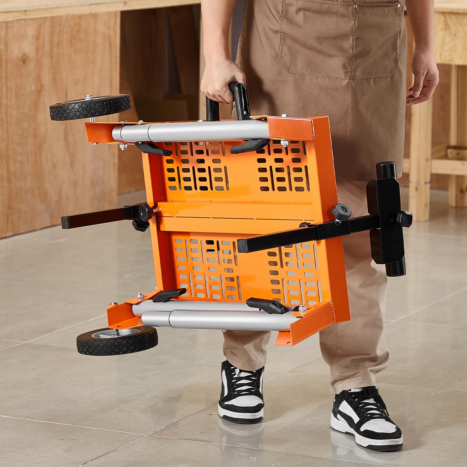 VEVOR Supporto per Troncatrice con Piano Tavolo e Ruote, Capacità di Carico 150 kg, Supporto Pieghevole in Acciaio per Troncatrici, Altezza e Lunghezza Regolabili, Supporto per Troncatrice Portatile