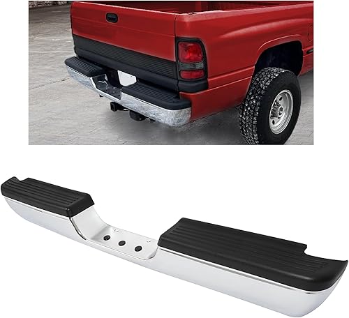 KUAFU Conjunto de parachoques trasero compatible con Dodge Ram 1500 2500 FleetsideStyleside 1994-2002 con almohadillas plateadas+acero