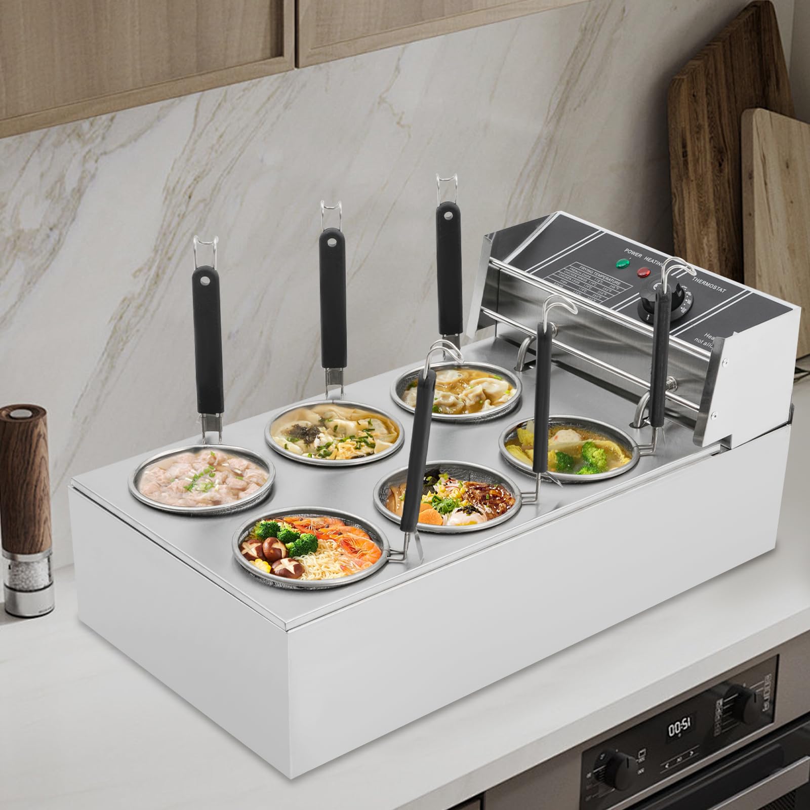 Cuocipasta Elettrico Professionale Cuocipasta 6 Cestelli 2000W Cuocipasta Acciaio Inox 20L 60-200°C per Feste, Banchetti ed Eventi Catering