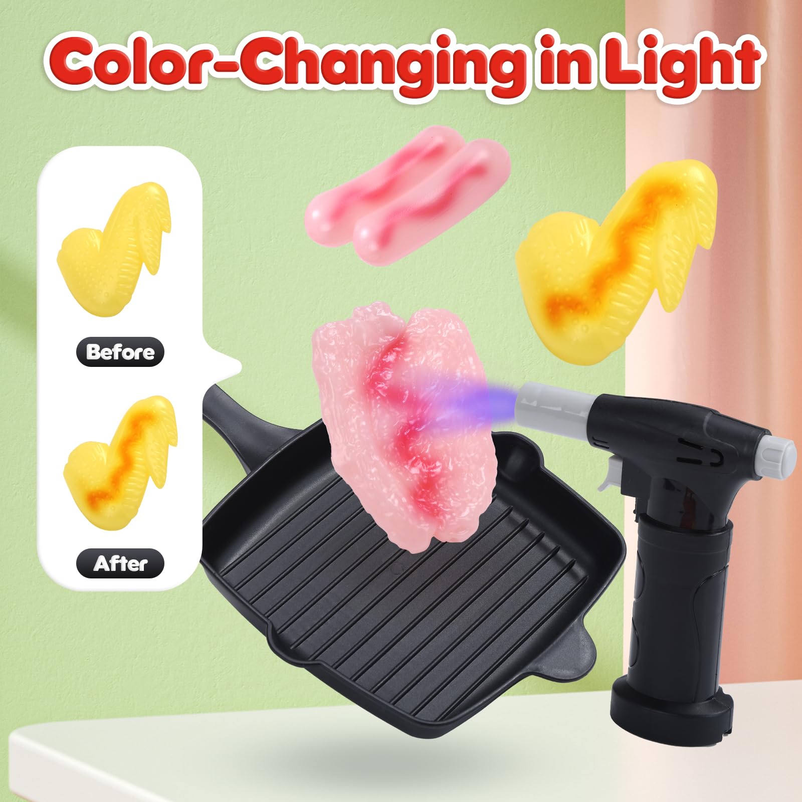 CUTE STONE Barbacoa de Juguete para niños con Comida Que Cambia de Color, Sonidos, Luces, Vapor, Juego de Cocina con Parrilla y sartén, Barbacoa de 2 Niveles con Ruedas – Regalo Ideal