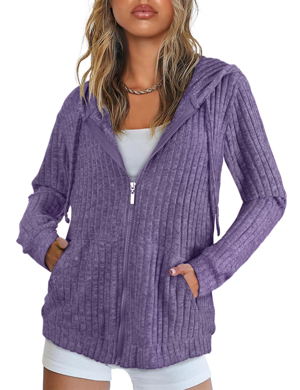 Flikity Zip Hoodie Damen Reißverschluss Sweatjacke mit Kapuze Basics Kapuzenpullover Damen Jacke Sommer Herbst Kleidung