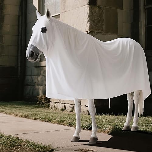 RunNico Halloween Ghost Horse Costume, Horses White Boo Ghost Cloak with Straps, Spooky Bull Ghosts Sheet Cosplay for Halloween Animal Themd Party Decoration