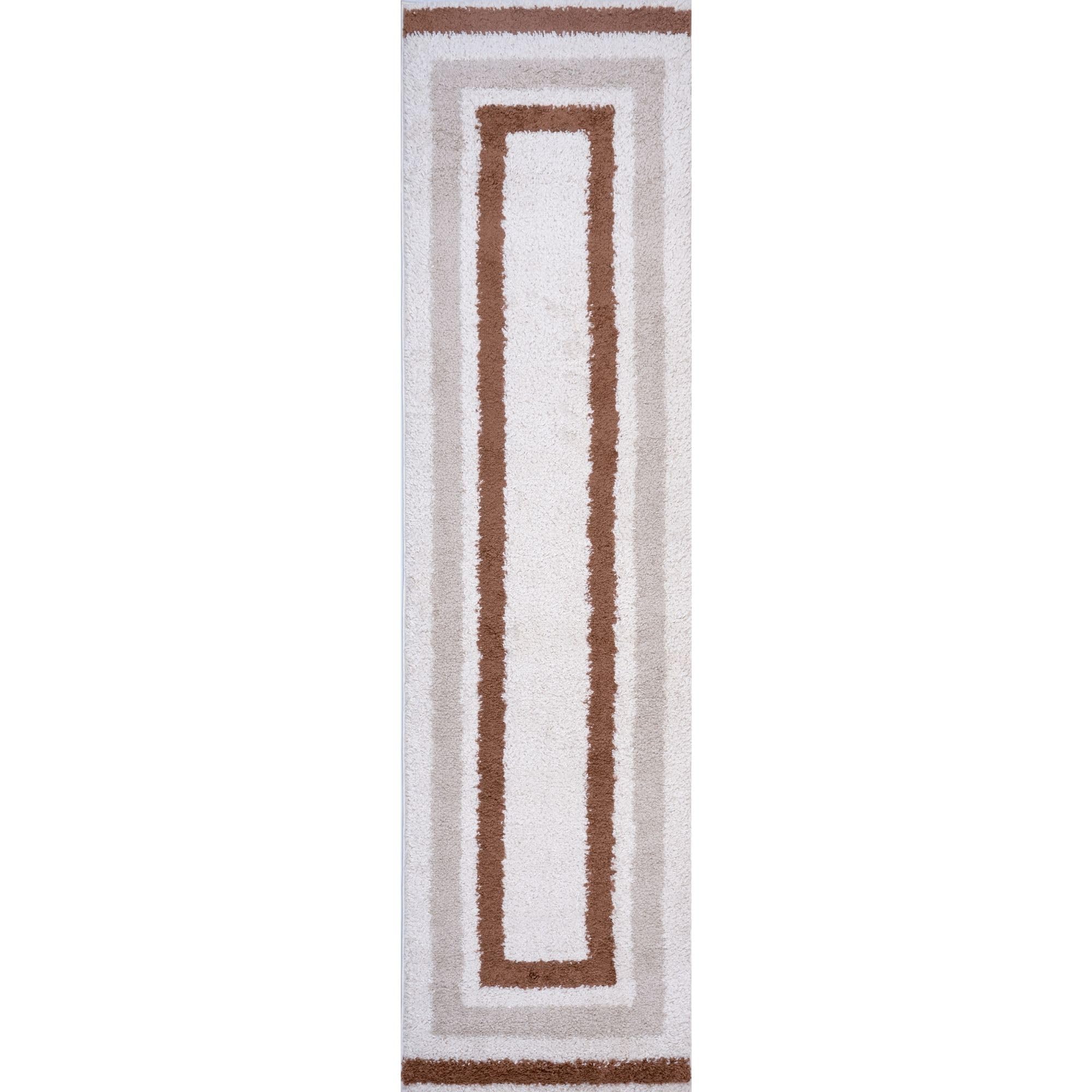 The Rugs Terracotta Moodi Border Design Shaggy Soft High Pile Living Room Rug & Runner In | Size: 80Cm X 300Cm
