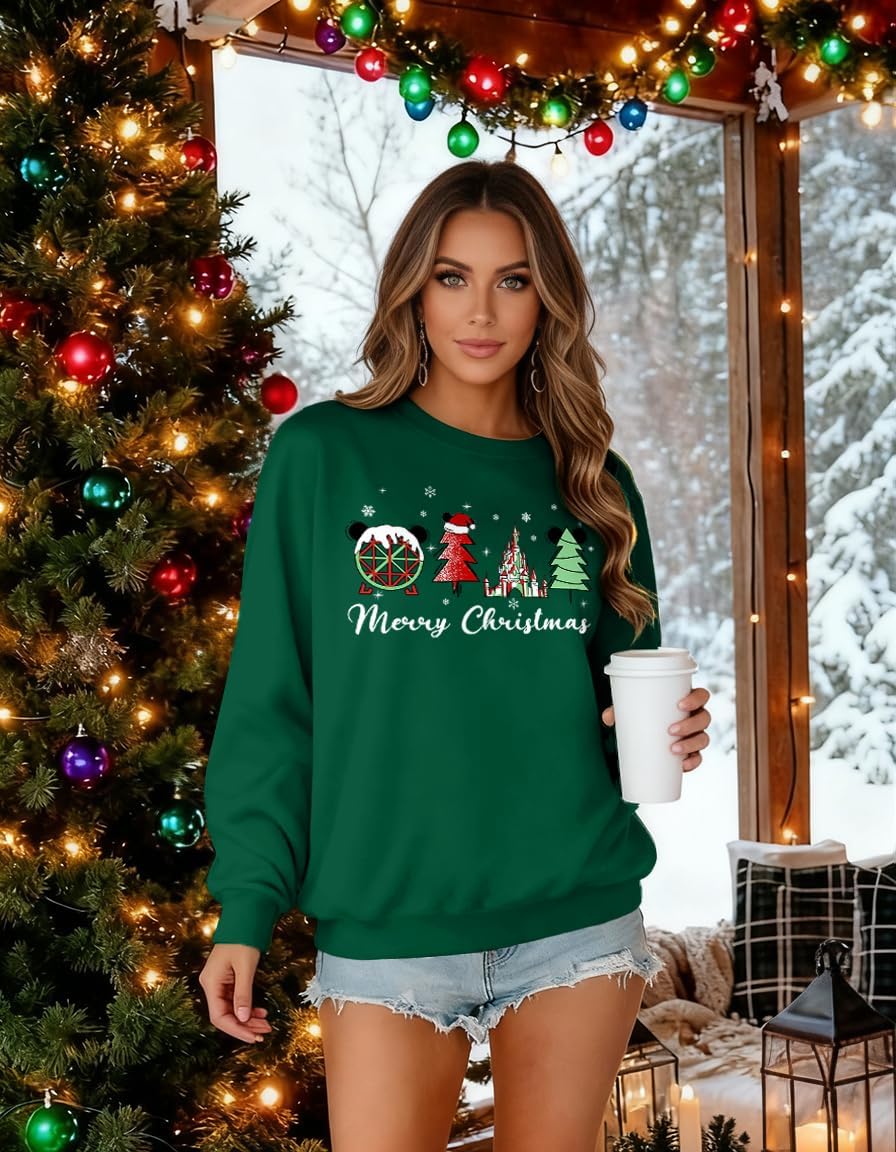 Christmas Sweatshirt for Women Magic Merry Christmas Sweatshirts Xmas Holiday Crewneck Pullover Tops - Image 2