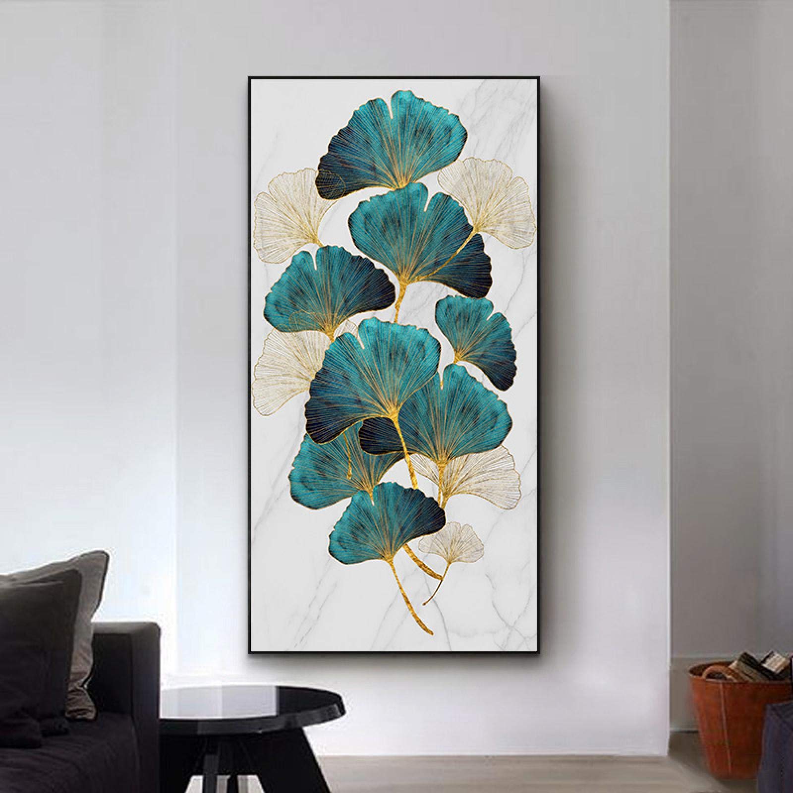 Sala de estar Decoración de entrada Pintura de pared Planta de albaricoque verde Hoja Cartel abstracto Impresión de lienzo nórdico Cuadro moderno 60x120cm (24x47in) Con marco