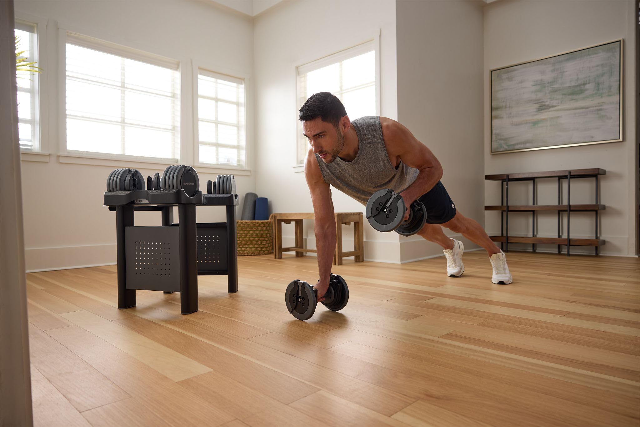55 lb Select-a-Weight Dumbbell Pair with Universal Dumbbell Stand Bundle