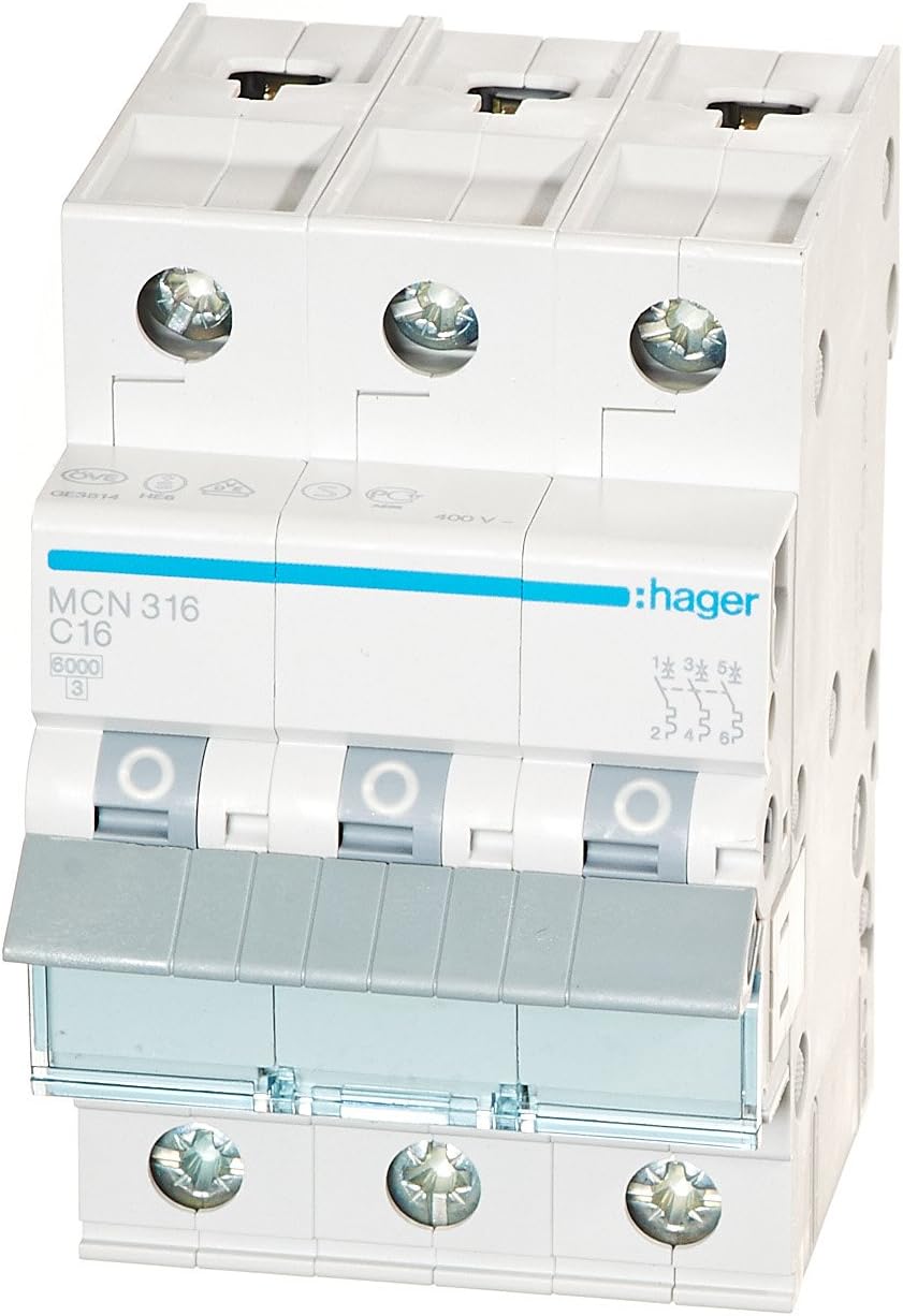 Hager 3 Pole 16A 6KA TP MCB TYPE C MCN316 Miniature Circuit Breaker