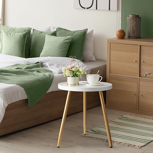 Miniatura 9 de danpinera Mesa auxiliar redonda, mesa decorativa con patas de metal con bandeja de madera, mesa auxiliar redonda pequeña para sala de estar,