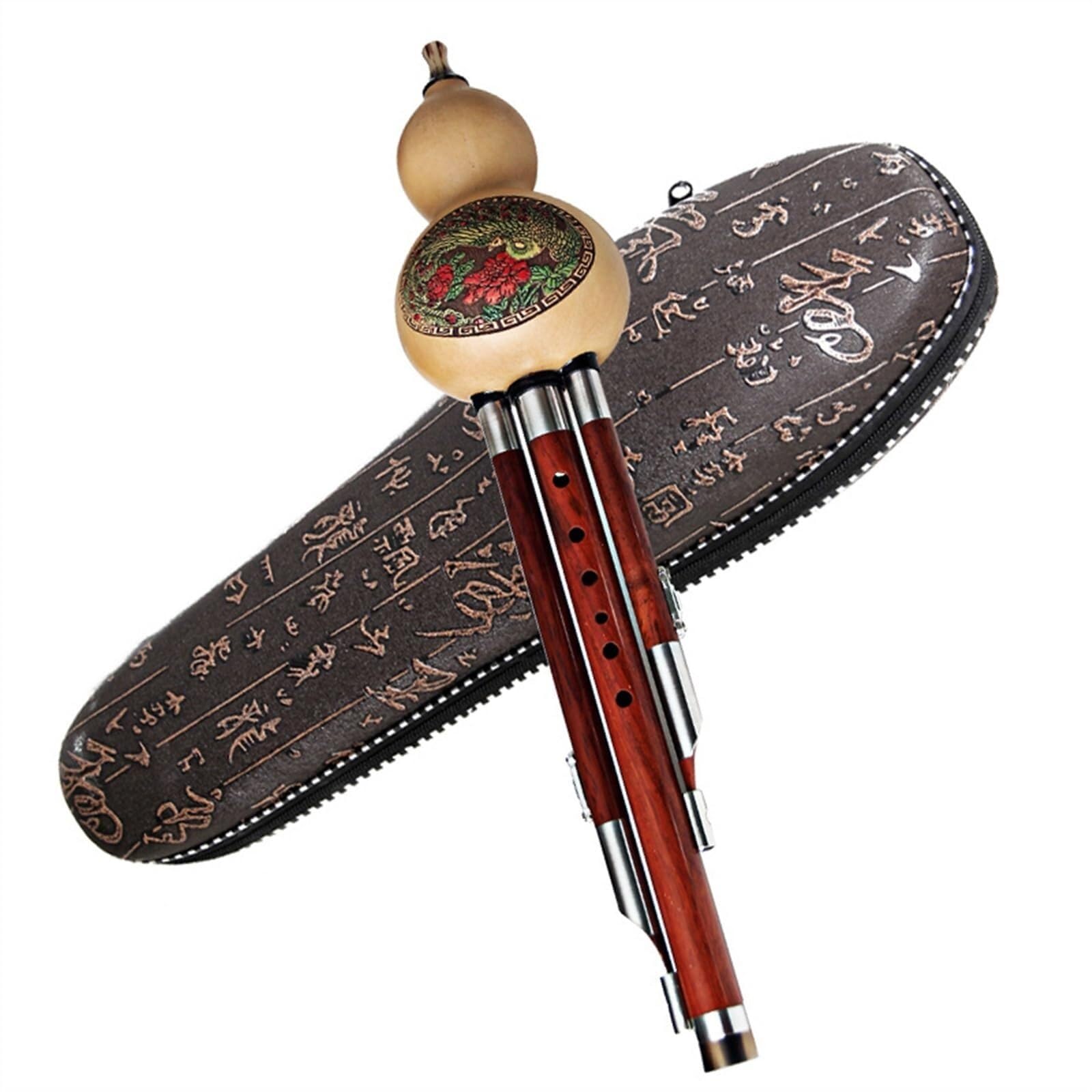 Flauta Hulusi caoba natural Natural y duradera Flauta Hulusi profesional de tres tonos Clave C/B Instrumento musical calabaza de llave plana con estuche(G Key)