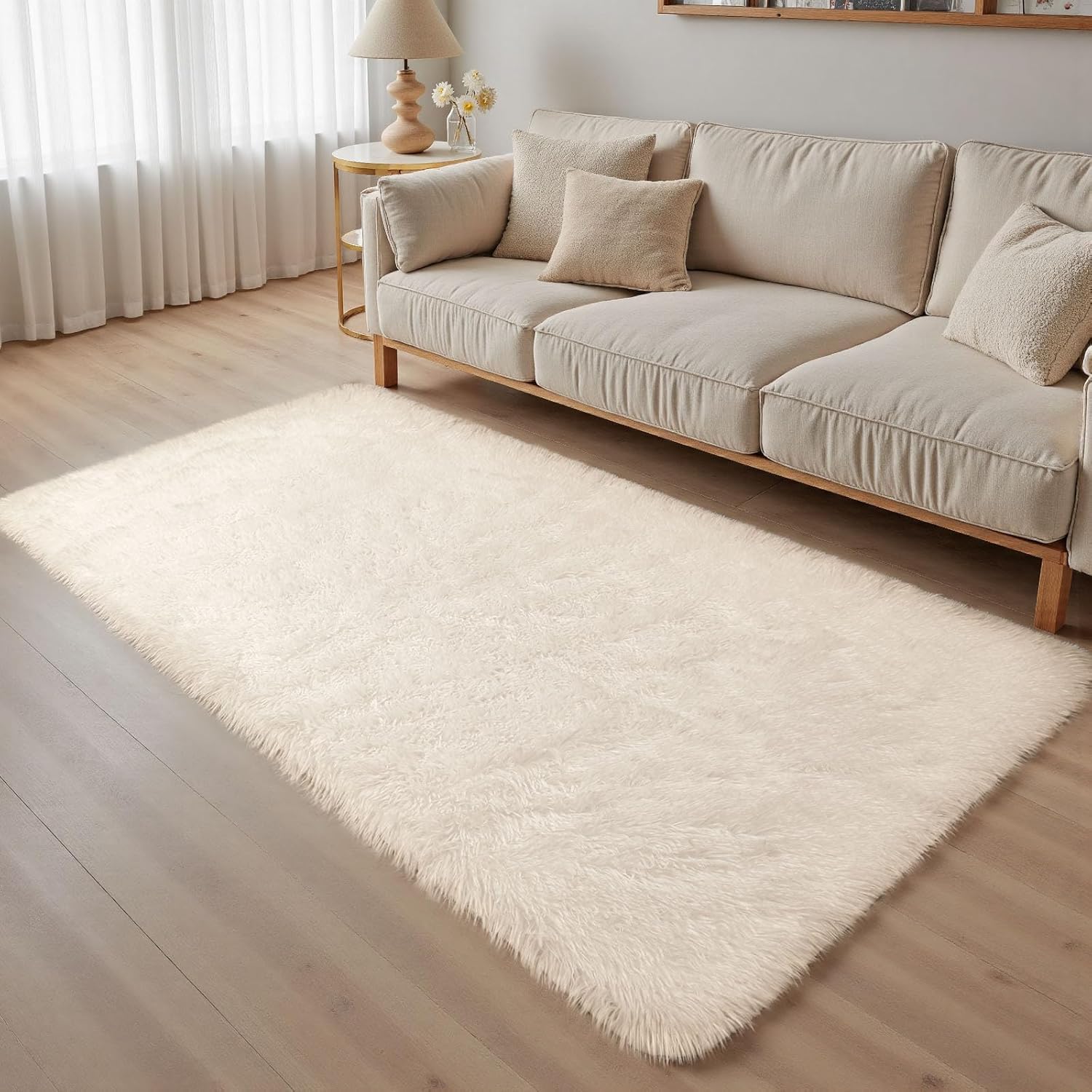 Treeboy Rugs Living Room 275x370cm, Cream Area Rugs for Bedroom, Washable Anti Slip Extra Large Shaggy Soft Rug Fluffy Modern Floor Carpets Mat Beside Carpet for Kids Living Room