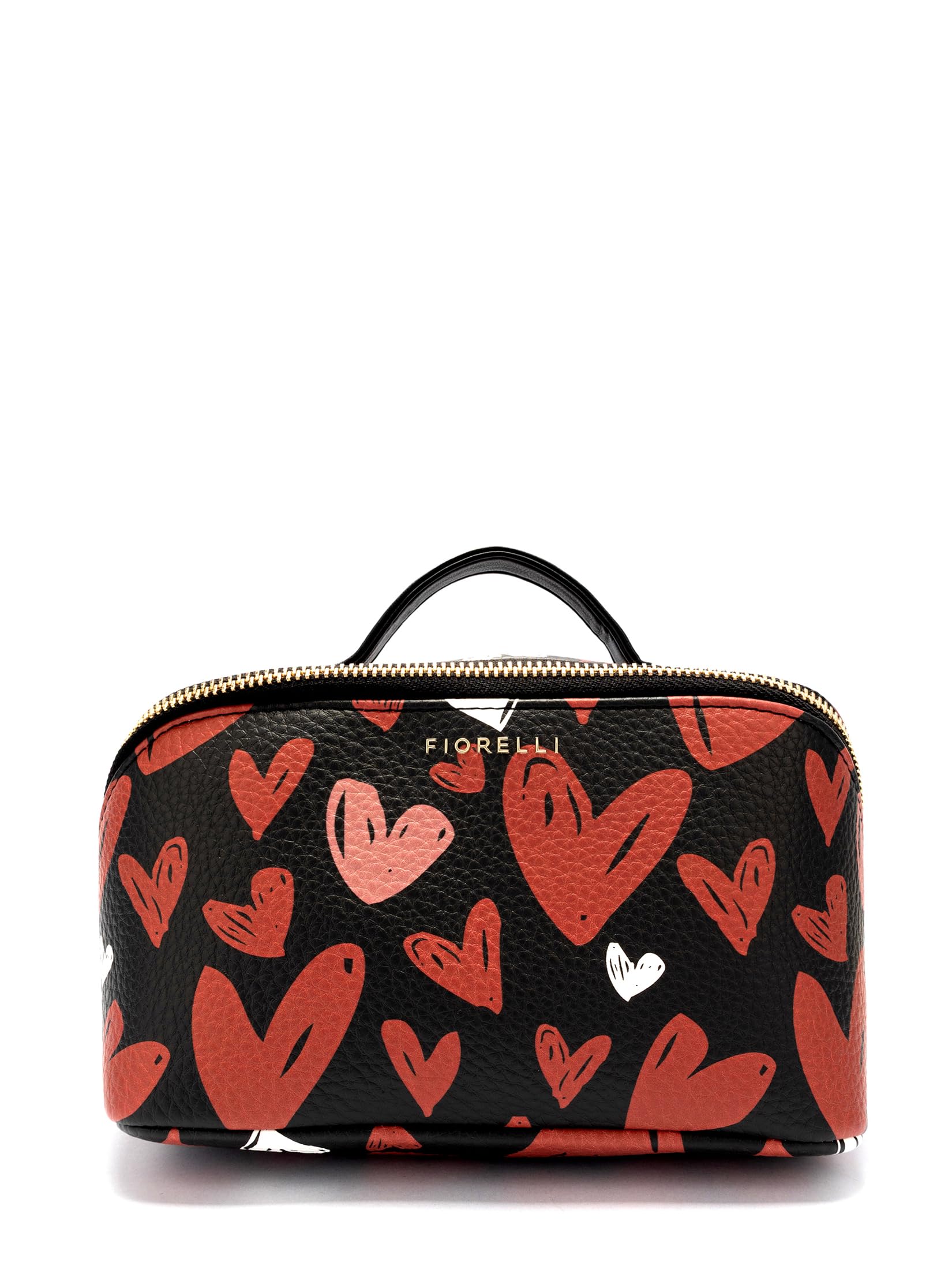Talia Double Compartment Cosmetic Bag, Flat Lay Makeup Bag, for Toiletries & Cosmetics, Faux Leather, Scattered Heart Print