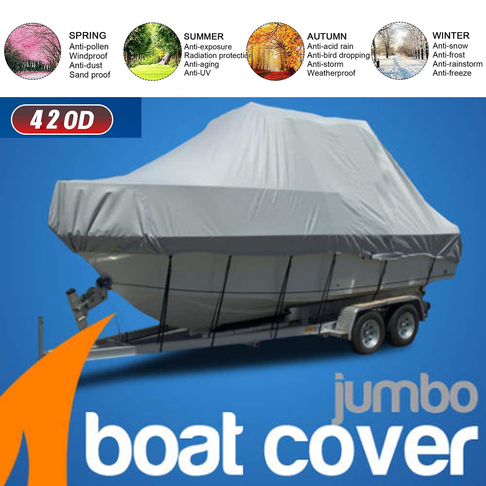 LDIW 11-27ft Coperture per Barche, Impermeabile Durevole Tessuto Oxford 420D Antipolvere Telo Copribarca Rimorchiabile Proteggere La Nave da Lesioni,14 to 16FT: 530x290cm