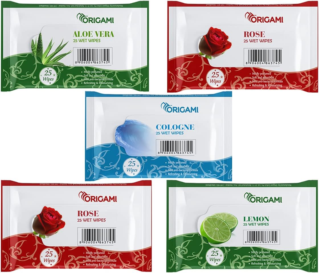 Wet Wipes/Wet Tissue/Wet Facial Tissue - 15 x 20 cm - 25 Pulls Per Pack - Pack of 5-125 Wipes - Assorted Fragrances