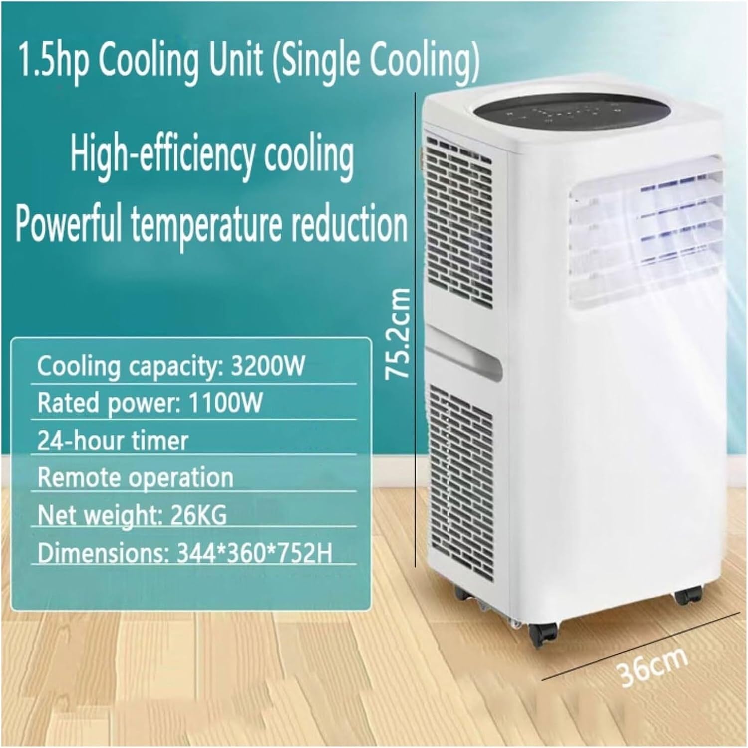 Condizionatore d'Aria Portatile 14000 BTU, raffredda Fino a 750 Piedi Quadri, unità AC silenziosa con Ventola e deumidificatore, Telecomando, Timer 24 Ore, Kit