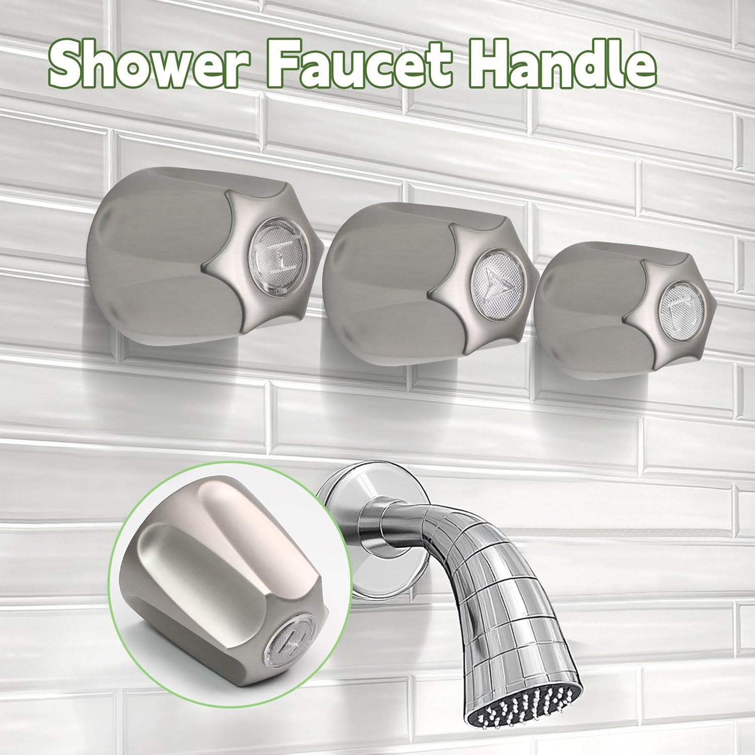 Biaungdo Brushed Nickel Shower Knob Replacement Set of 3, Bathtub Faucet Handles Include Hot and Cold/Diverter Shower Knob for Remodeling Trim
