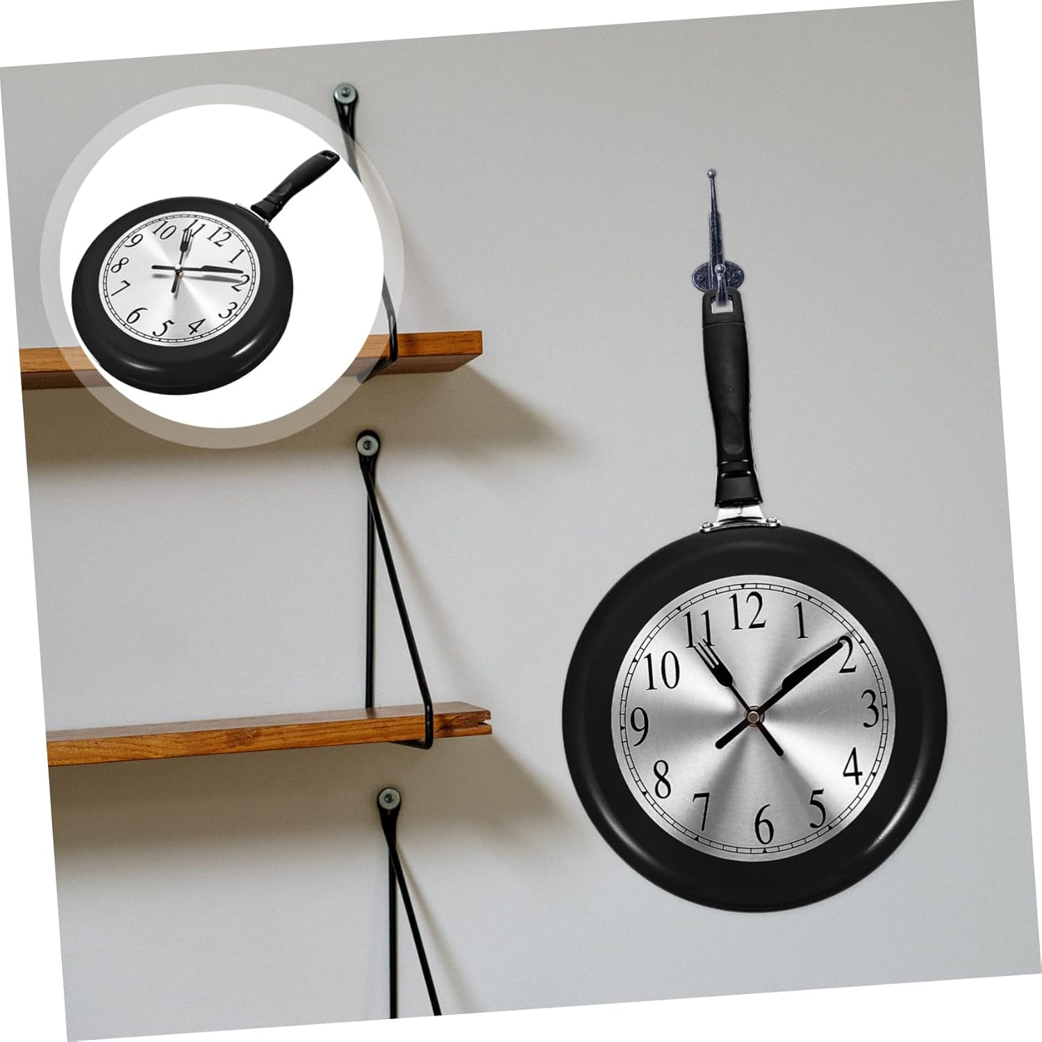 1set Frying Pan Shape Wall Clock Silent Decorative Clock for Kitchen and Living Room Unique Modern Design Easy to Install Battery Operated Battery Not Included