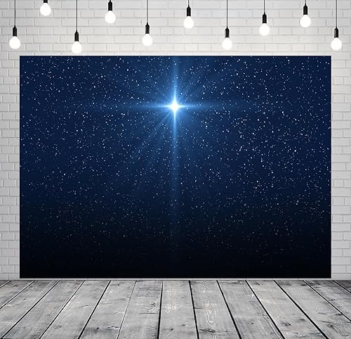 Miniatura 2 de BELECO Telón de fondo de tela de 5 x 4 pies, estrella de Navidad, cielo estrellado azul, belén, estrella de Belén, Jesús, fondo de nacimiento,