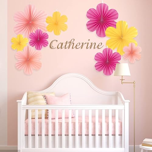 Miniatura 3 de Balun Admhail Flores de papel de primavera rosa amarillo y hojas de papel verde salvia crema para decoración de pared de fiesta, niñas, niños,