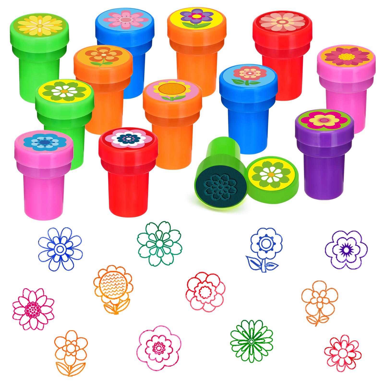 Cinrobiye 24 Pcs Flower Party Stampers for Boys Girls, Spring Daisy Flower Birthday Party Supplies, Classroom Rewards, Carnival Prizes, Goodie Bag Pinata Fillers