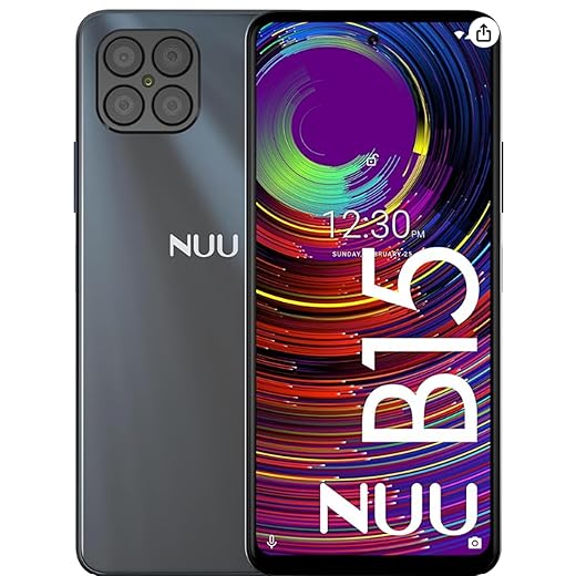 NUU B15 | 3-Day Battery | 48 MP | Quad-Camera | Unlocked | 6.7" Full HD+ Display | 128GB | 90Hz | 18W Fast Charge | 5000 mAh | Fingerprint | Android 11 | US Warranty | Black | T-Mobile
