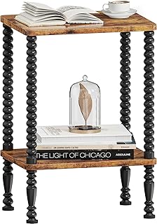 Side Table, 2-Tier Wood End Table, Vintage Bedside Nightstand with Open Storage Shelf for Living Room, Bedroom, Office, Rustic Brown