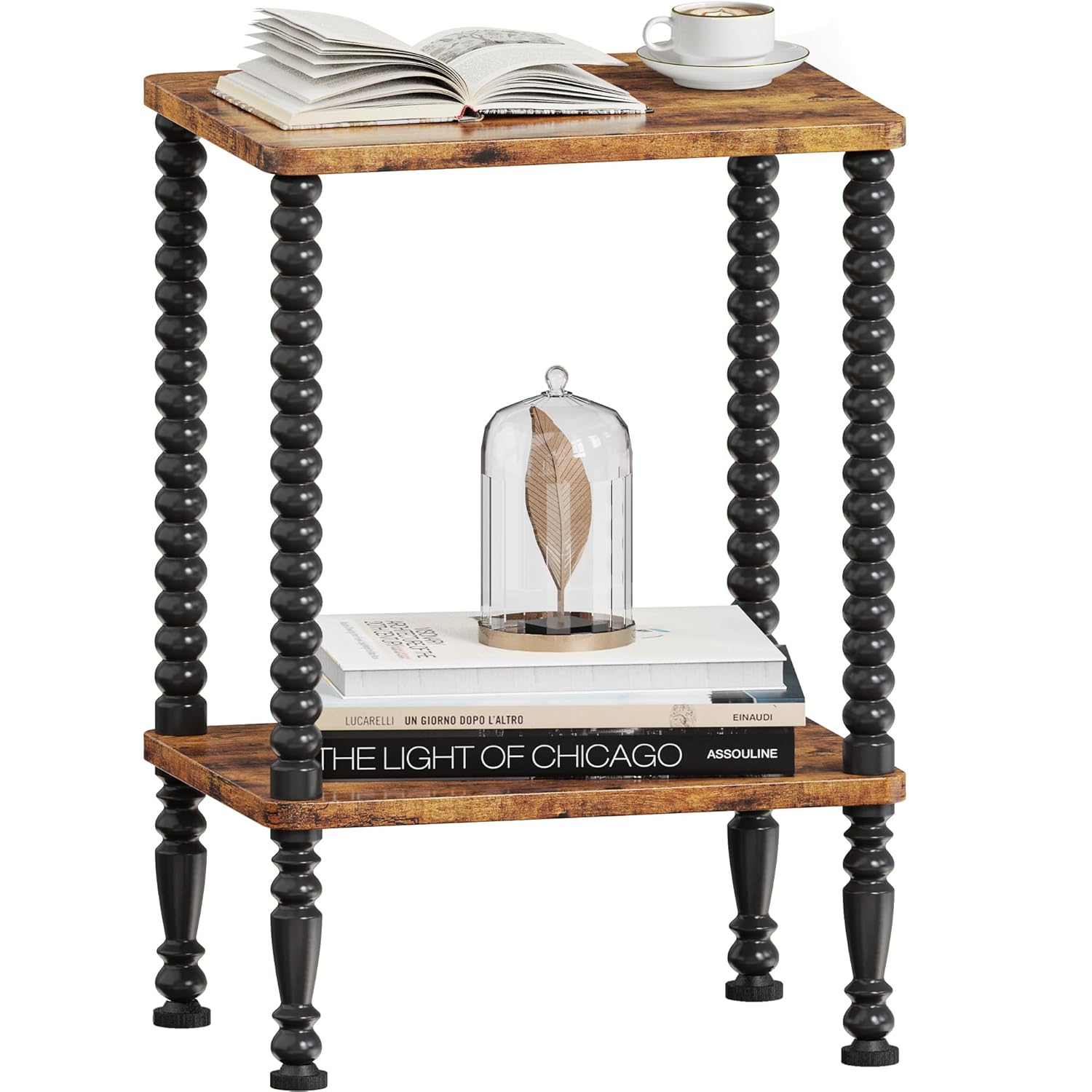 Side Table 2-Tier Wood End Table Vintage Bedside Nightstand with Open Storage Shelf for Living Room Bedroom Office