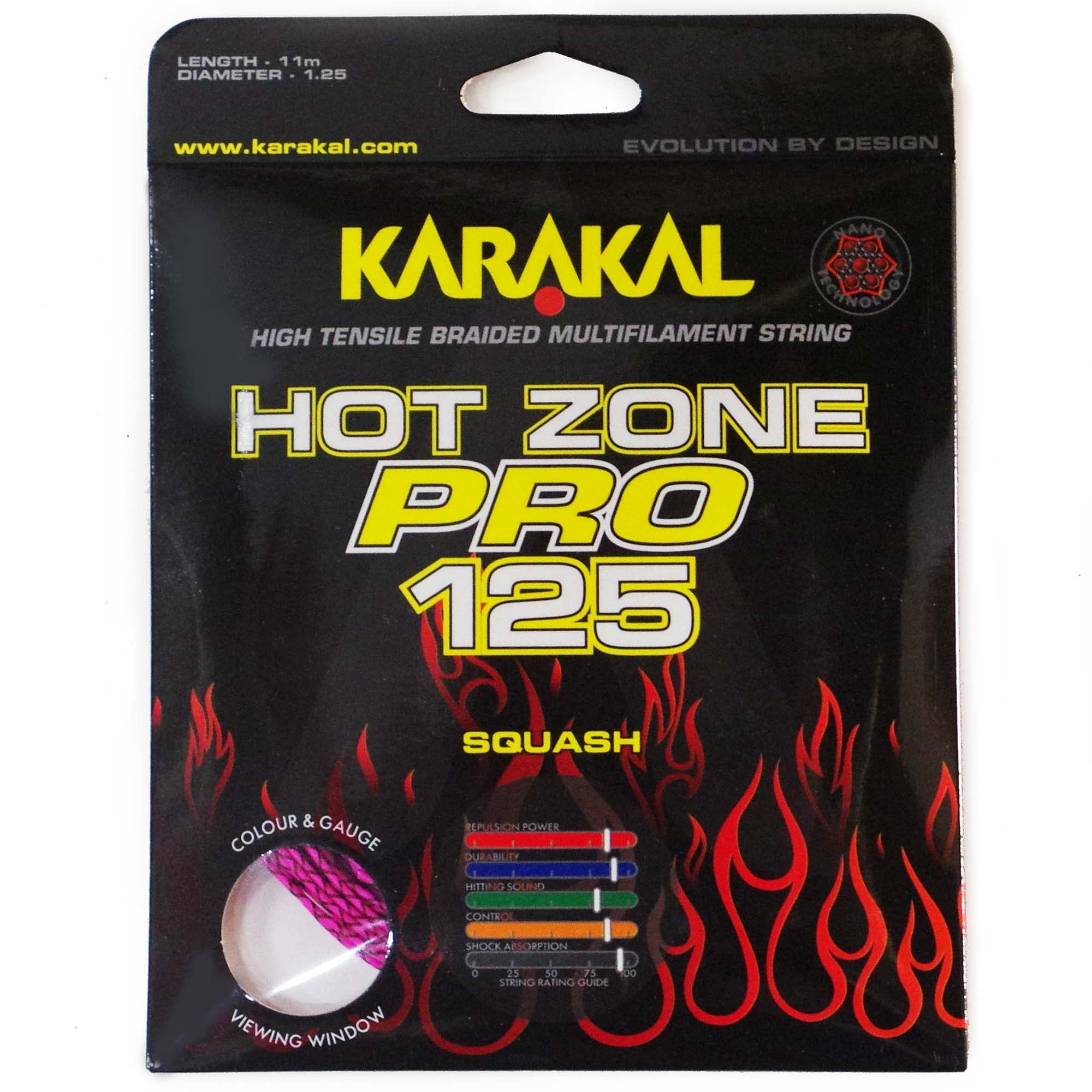 Karakal Hot Zone Pro 125 Squash String Set, Color- Pink/Black