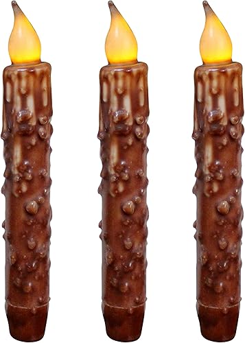 Miniatura 23 de CVHOMEDECO. Velas de cera real sumergidas a mano, funciona con pilas, temporizador LED, velas cónicas sin llama primitivas del país, 6-3/4 pulgadas