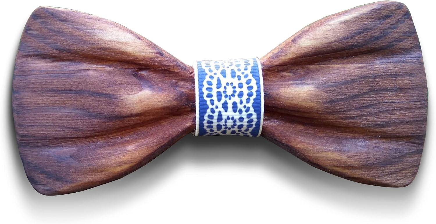 3D Mens Wooden Bow Tie - Ukrainian Wood Bow Ties for Men - Vyshyvanka Design Wedding Wood Bowtie for Men and Boys in Craft Box
