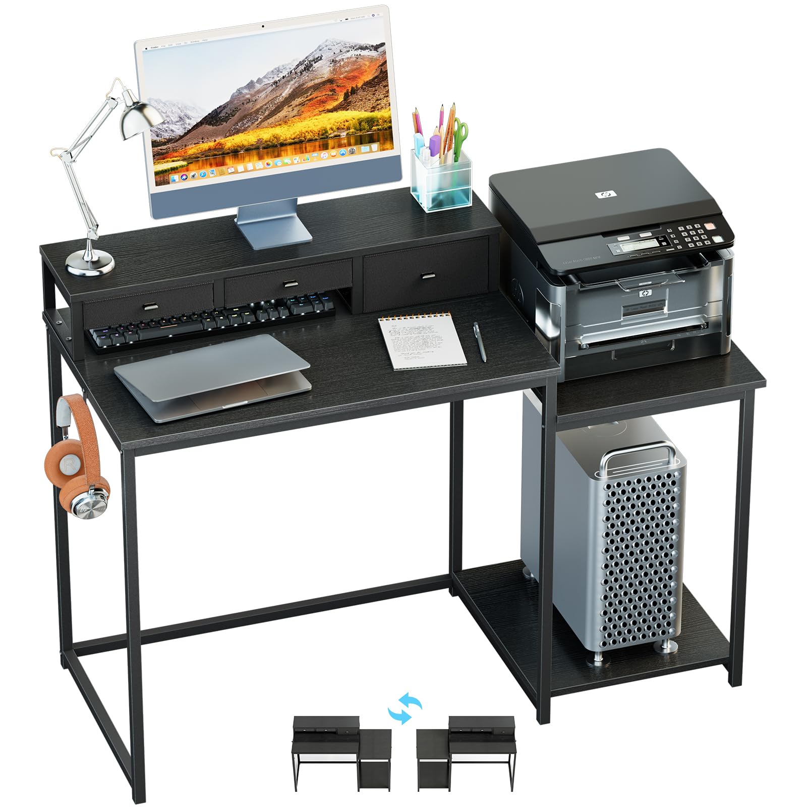 Poste de travail 119cm idéal pour le télétravail et salon moderne