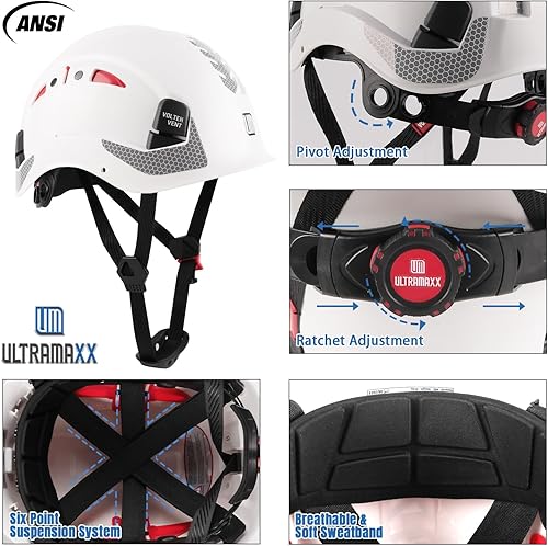 Miniatura 2 de UM ULTRAMAXX Casco de seguridad, aprobado por ANSI Z89.1, casco de trabajo ligero ventilado, con suspensión de trinquete ajustable de 6 puntos,