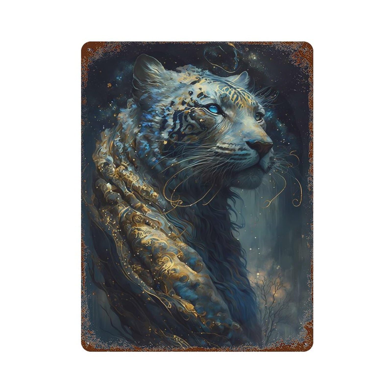 Tiger Unreal Rust Effect Tin Sign 15.7"x11.8", Farmhouse Wall Decor for Farmhouse, Kitchen And Entryway Decor