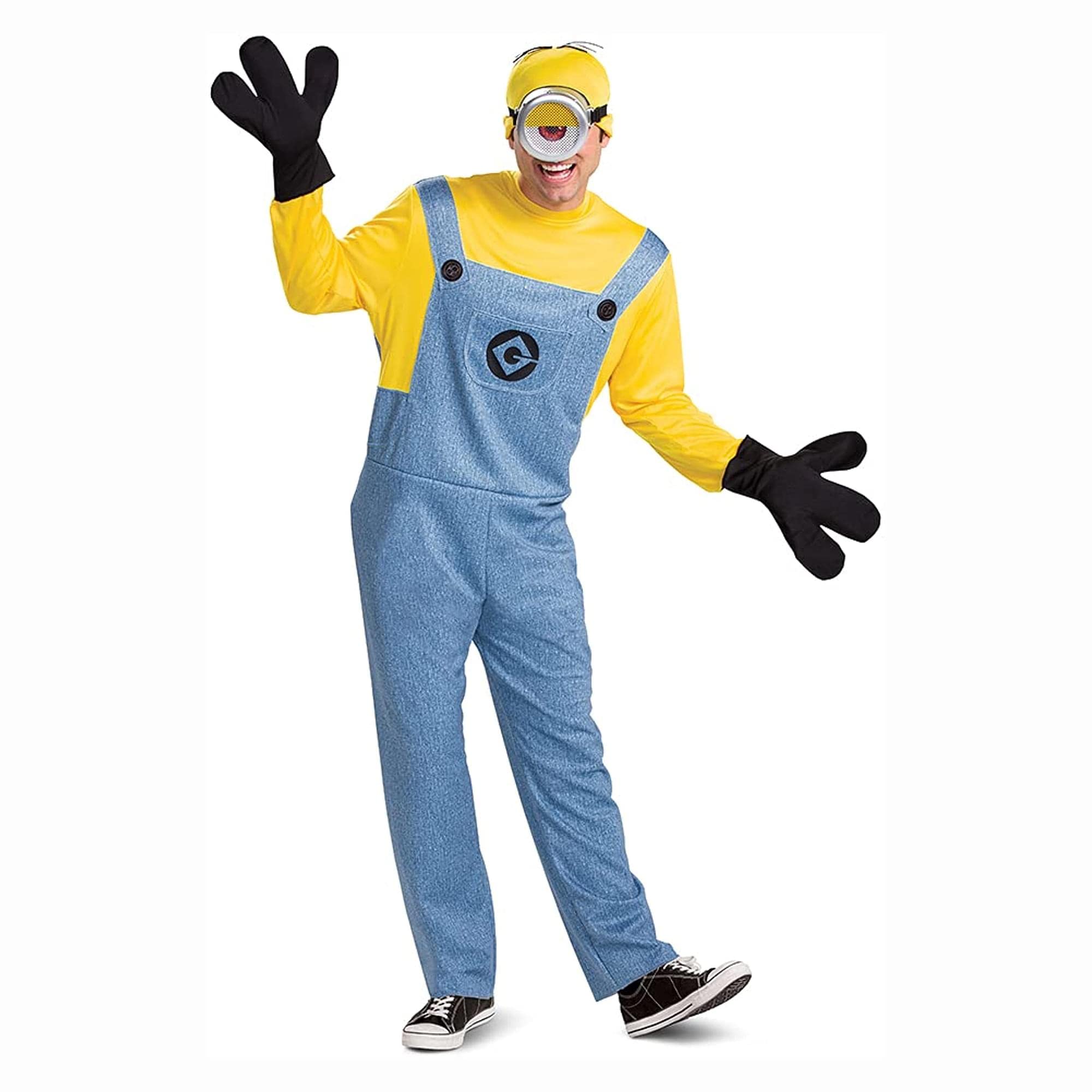 Stuart Minion Costume for Adults, Official Minions Costume Jumpsuit Outfit with Goggles and Hat