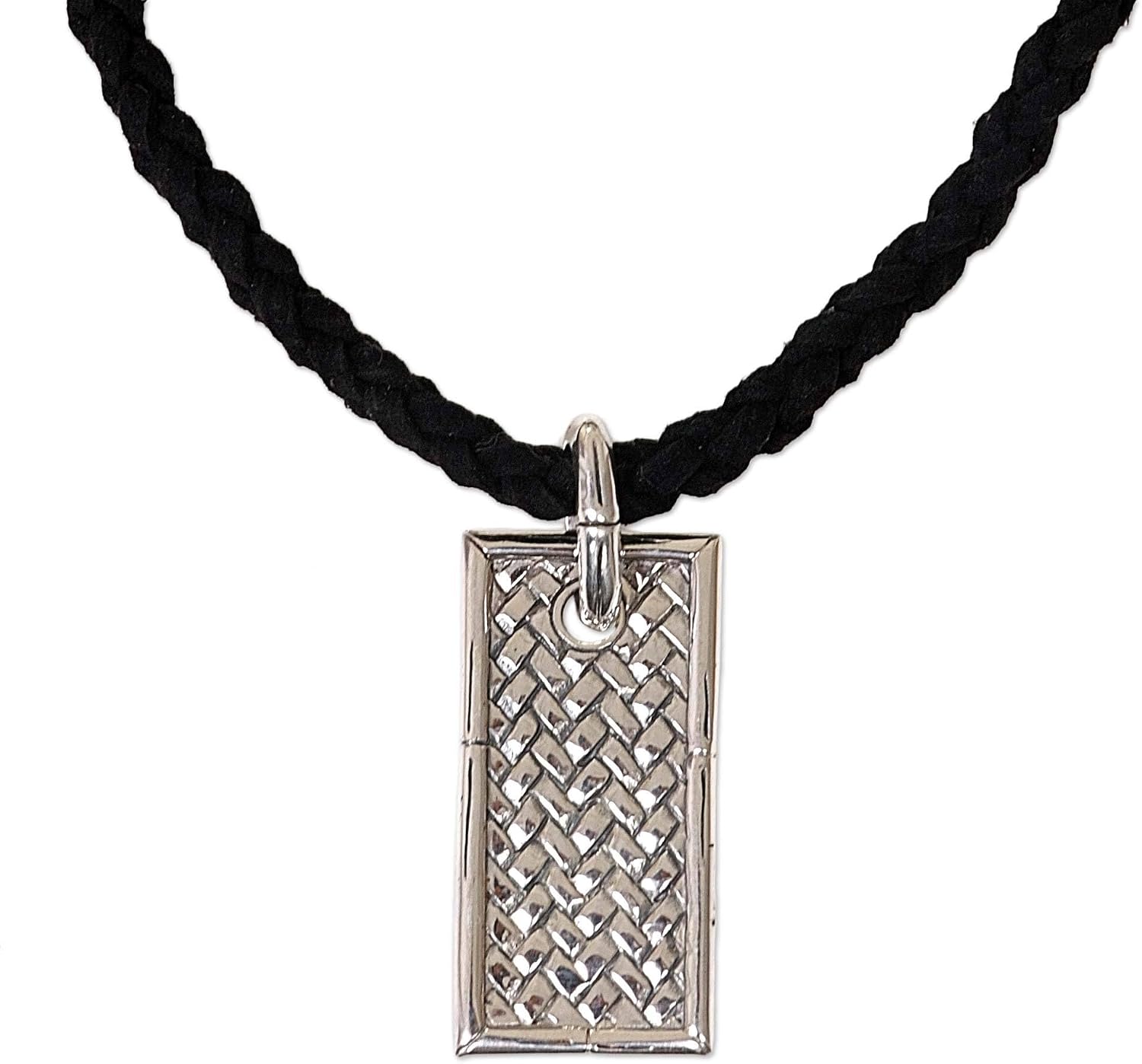 NOVICA Artisan Handmade Men's Leather Pendant Necklace Sterling Silver Indonesia Balinese Traditional [cord 19.75 in L Pendant(s) 1.8 in L x 0.7 in W] ' Patience'