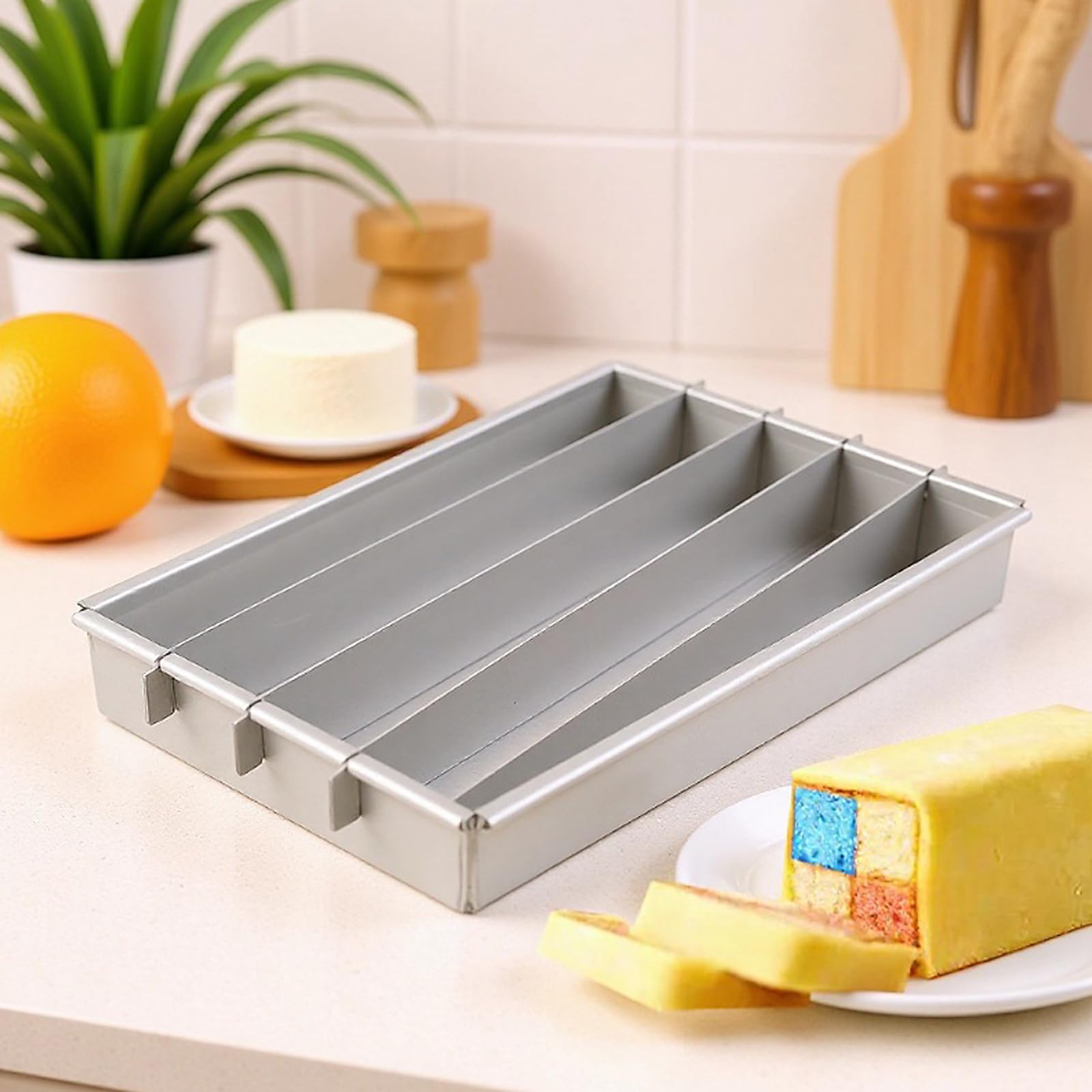 Battenberg Kuchenform aus Aluminium mit 3 Trennwänden, abnehmbare Antihaft-Kuchenform für gleichmäßige Abschnitte und einfaches Herauslösen